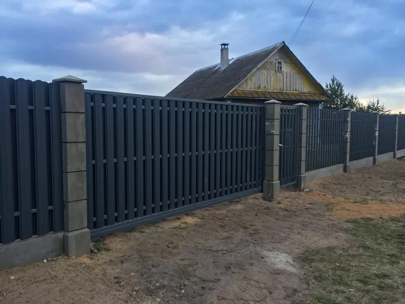 Ворота откатные. Забор жалюзи и ранчо. Модульный фендамент и забор. 5